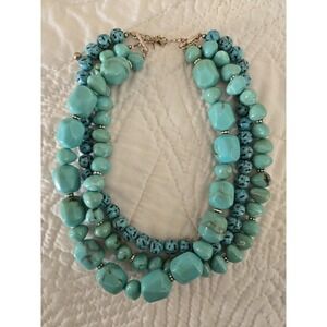 Vintage AVON Multi Size Stones Chunky 3 Strand  Faux Turquoise Necklace EUC BW